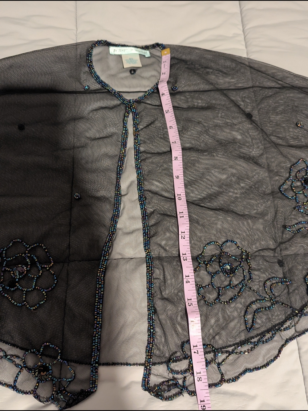 Betsey Johnson Black Floral Sheer Beaded Romantic Vampy Capelet - Picture 5 of 7